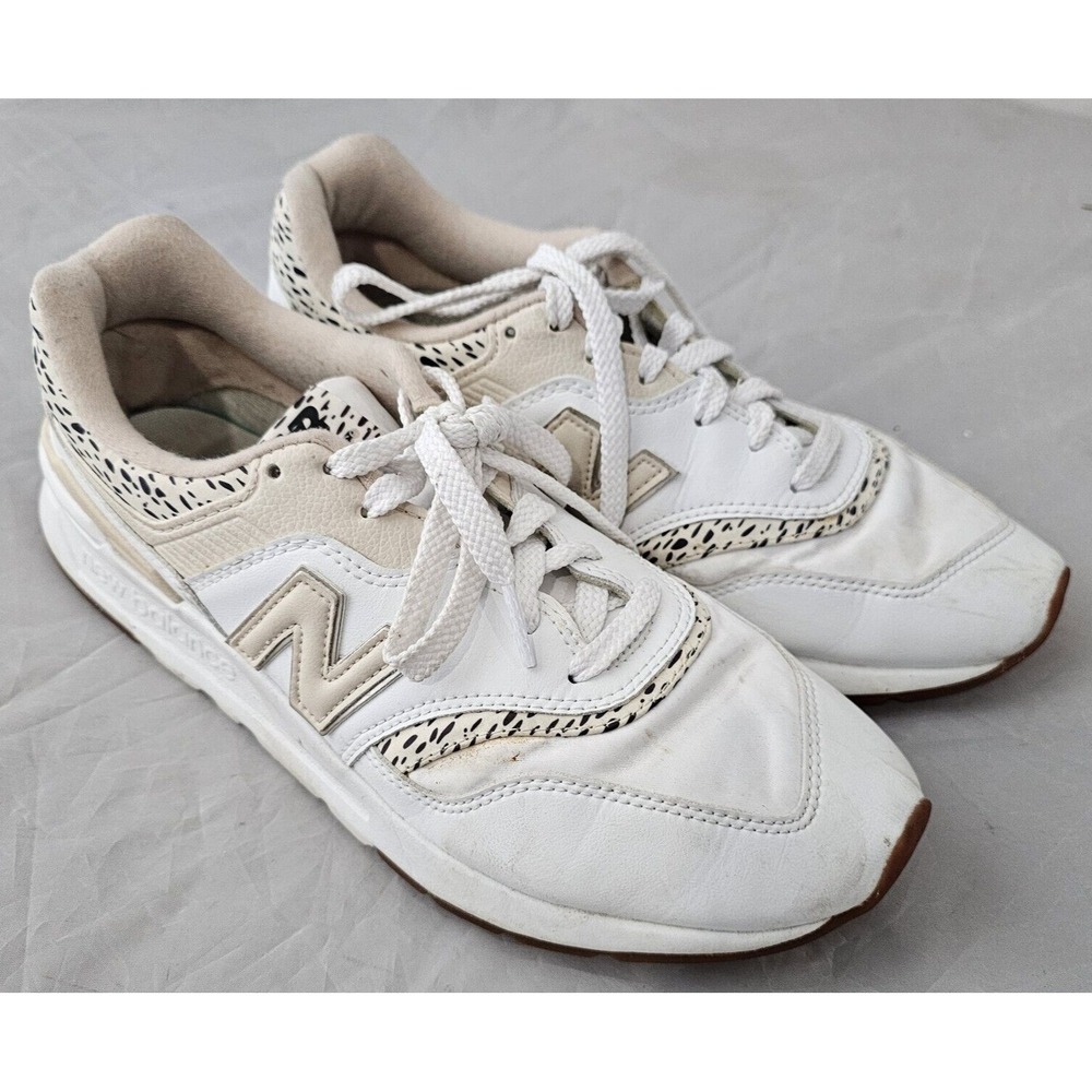 New Balance Womens 997 White Beige Animal Print Sneakers Shoes Size 9.5